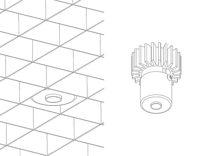 Einstegraster QUADRA mit integriertem Downlight PUNTEO-N 1x1 (S02)