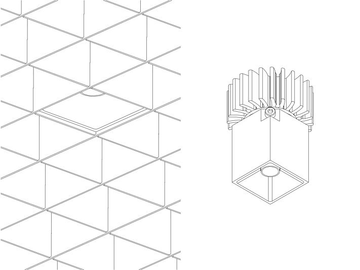 Einstegraster QUADRA mit integriertem Downlight PUNTEO-N 1x1 (S07)